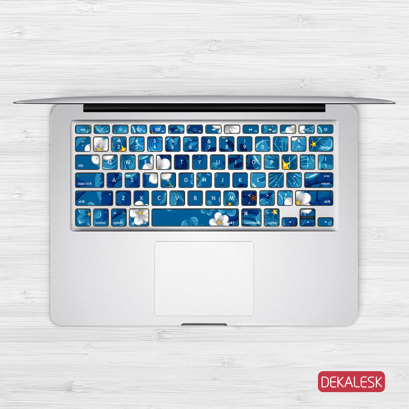 Blue Blossom - MacBook Keyboard Stickers - DEKALESK