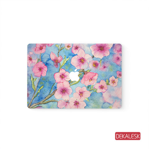 Pink Floral - MacBook Pro Keyboard Stickers Top Skin Full Bottom Decal Protector - DEKALESK