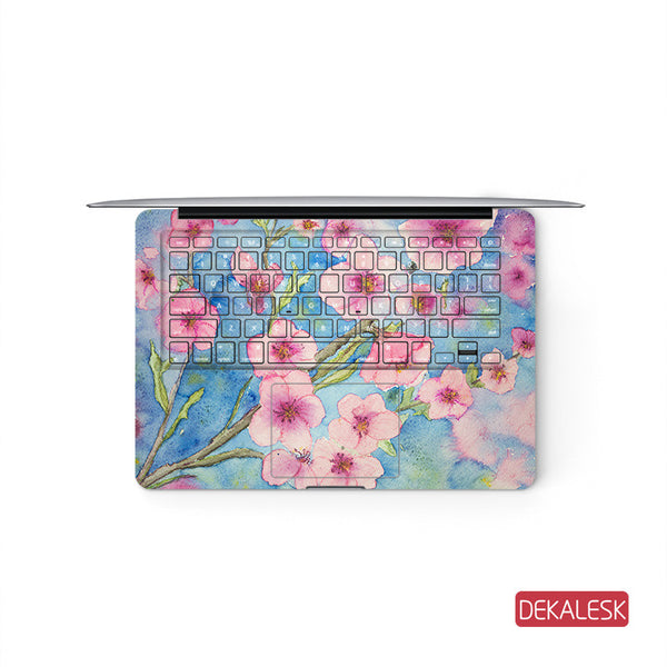 Pink Floral - MacBook Pro Keyboard Stickers Top Skin Full Bottom Decal Protector - DEKALESK