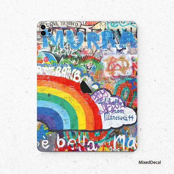 Rainbow Graffiti Wall iPad 7 Skin iPad Pro 10.5 Decal Sticker New iPad Pro decal iPad 12.9 sticker Apple iPad Mini 5 cover sticker