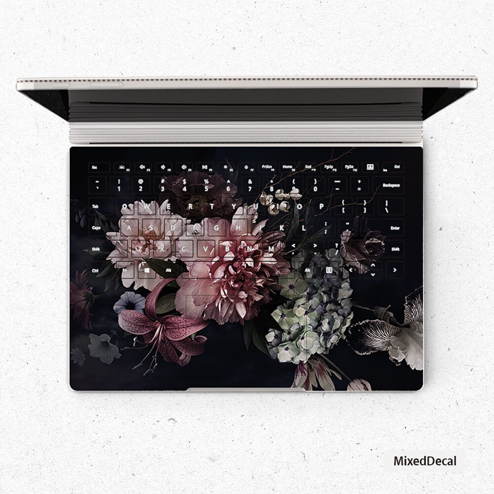 Dark Flowers Microsoft SurfaceBook Keyboard Sticker Surface Laptop Full Keyboard Skin US Layout 3M Vinyl Skin