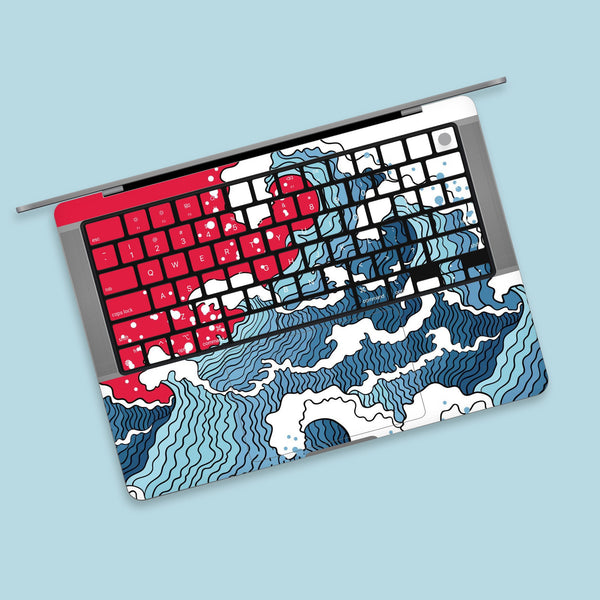 Traditional Japanese Wave and Red Sky MacBook Pro M Chip Skin, Aesthetically Pleasing and Protective, MacBook Air Cover