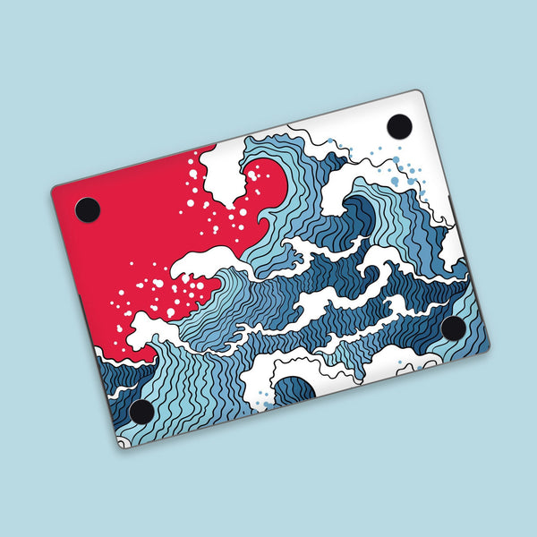 Traditional Japanese Wave and Red Sky MacBook Pro M Chip Skin, Aesthetically Pleasing and Protective, MacBook Air Cover
